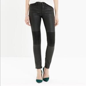 Madewell Moto Skinny Skinny Zip Racetrack Jeans SIZE 24 x 26 Black Coated Denim